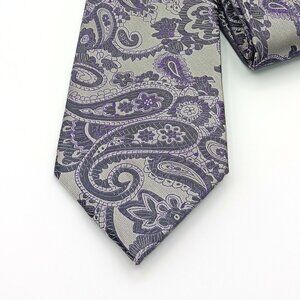Versa Silk Tie Men’s 59.5” Gray Paisley Floral Wedding Romantic Classic New